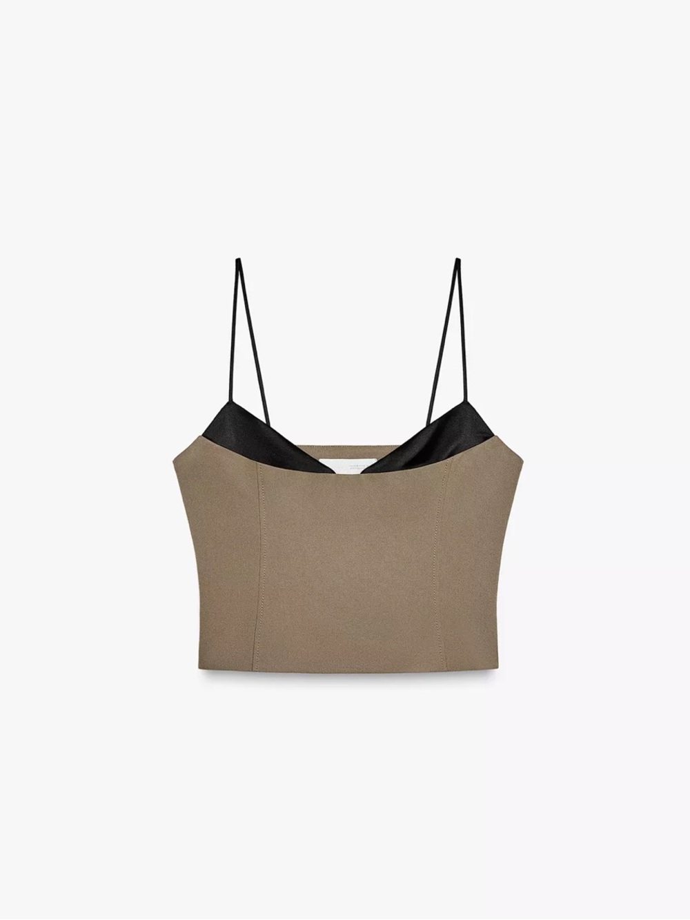 Zara Two-Tone Khaki Crop Top with Black Trim